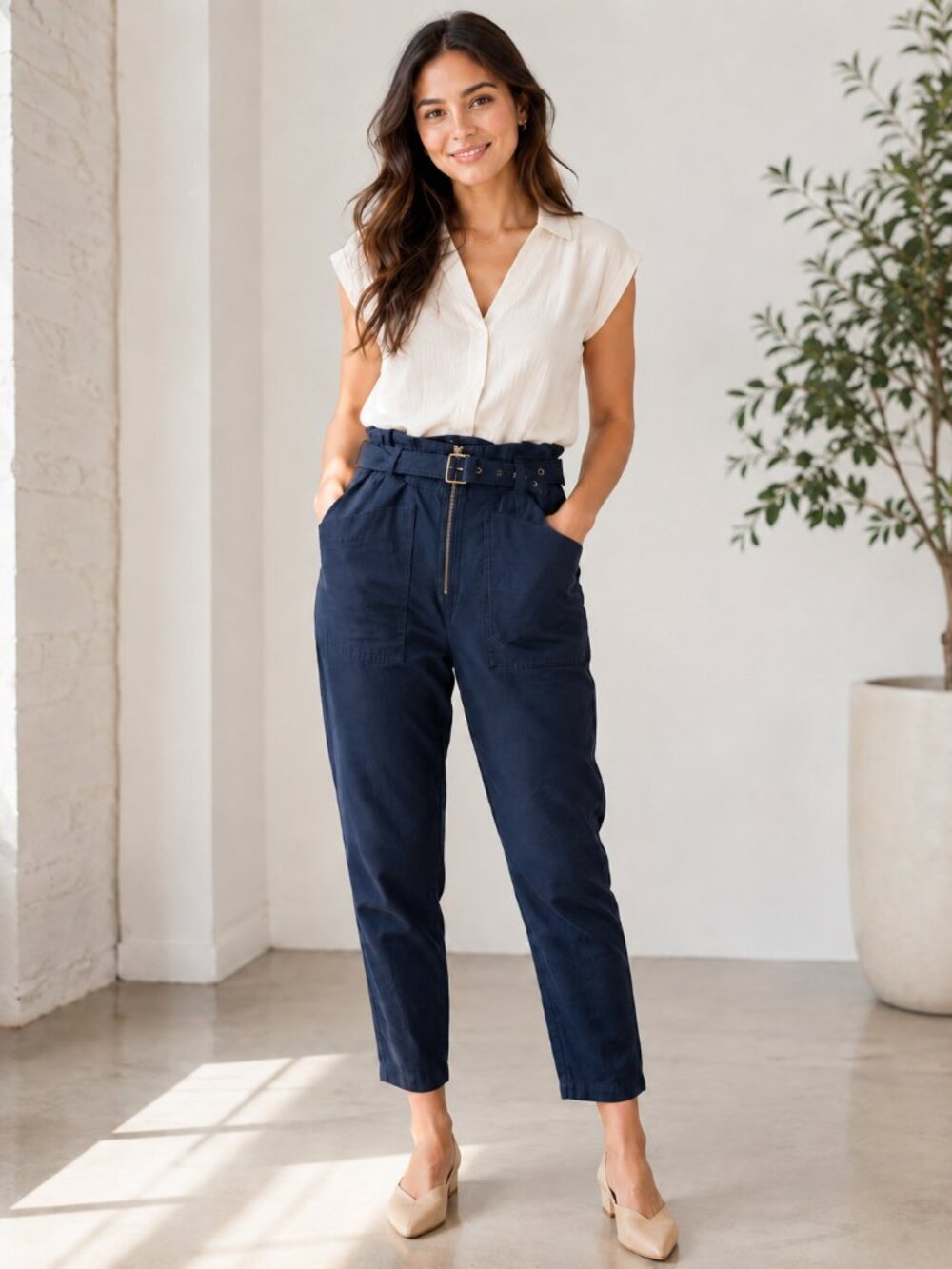 Banana Republic Belted Zip Front Women’s Blue Pants Sz. 0 Petite